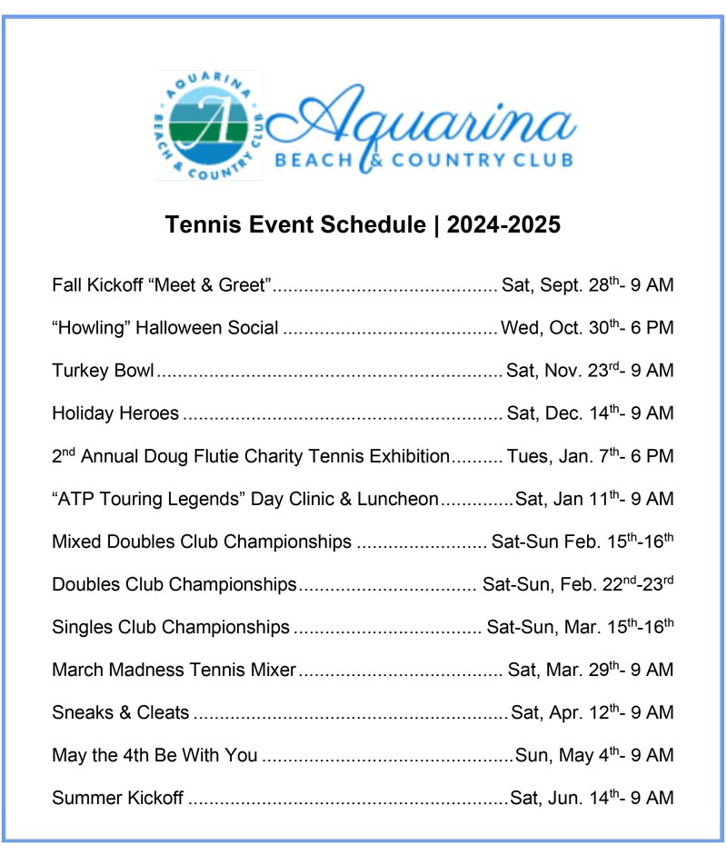 Tennis Event Calendar 24 25